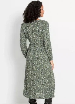 Floral Print V-Neck Dress -Mesh Sleeve Shop Floral Print V Neck Dress928213FRSP W01