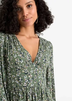 Floral Print V-Neck Dress -Mesh Sleeve Shop Floral Print V Neck Dress928213FRSP W02