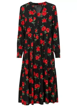 Floral Print V-Neck Midi Dress -Mesh Sleeve Shop Floral Print V Neck Midi Dress949326FRSC