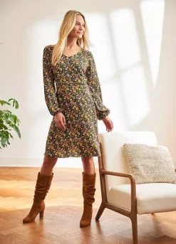 Floral Skater Dress -Mesh Sleeve Shop Floral Skater Dress911872FRSL