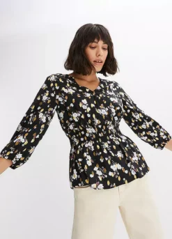 Floral Three-Quarter Sleeve Wrap Blouse