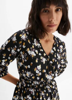 Floral Three-Quarter Sleeve Wrap Blouse -Mesh Sleeve Shop Floral Three Quarter Sleeve Wrap Blouse925751FRSP W02