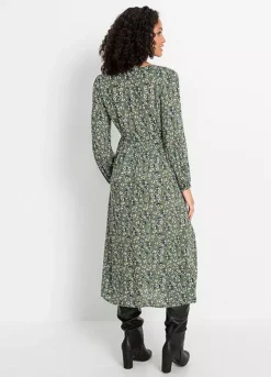 Floral V-Neck Dress -Mesh Sleeve Shop Floral V Neck Dress966710FRSP W01