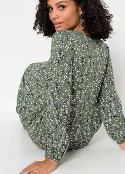 Floral V-Neck Dress -Mesh Sleeve Shop Floral V Neck Dress966710FRSP W02