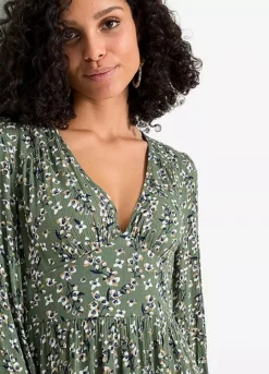 Floral V-Neck Dress -Mesh Sleeve Shop Floral V Neck Dress966710FRSP W03