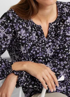Floral Viscose Blouse -Mesh Sleeve Shop Floral Viscose Blouse971075FRSP W02