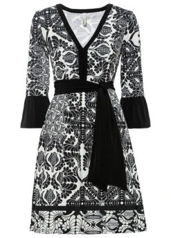 Flounced Dress -Mesh Sleeve Shop Flounced Dress962217FRSC