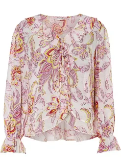 Flounced Paisley Blouse -Mesh Sleeve Shop Flounced Paisley Blouse909661FRSC