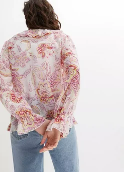 Flounced Paisley Blouse -Mesh Sleeve Shop Flounced Paisley Blouse909661FRSP W01