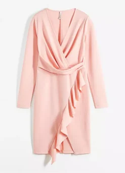 Flounced Wrap Dress -Mesh Sleeve Shop Flounced Wrap Dress904138FRSC