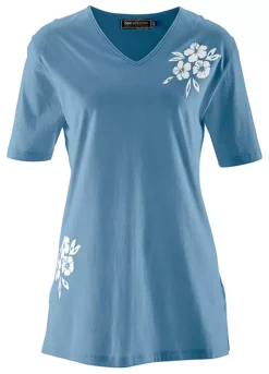 Mesh Sleeve Shop -Mesh Sleeve Shop Flower Print V Neck Top909136FRSC