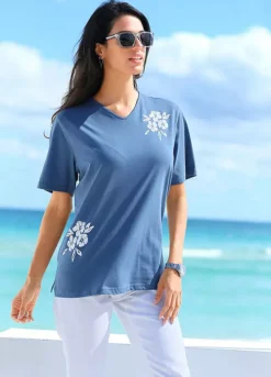 Flower Print V-Neck Top -Mesh Sleeve Shop Flower Print V Neck Top909136FRSL