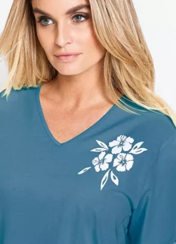 Flower Print V-Neck Top -Mesh Sleeve Shop Flower Print V Neck Top909136FRSP W02