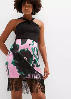 Fringed Wrap Skirt -Mesh Sleeve Shop Fringed Wrap Skirt944682FRSP W02