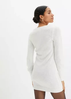 Front Cut-Out Cable Knit Dress -Mesh Sleeve Shop Front Cut Out Cable Knit Dress910875FRSP W01