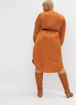 Glossy Shirt Dress -Mesh Sleeve Shop Glossy Shirt Dress923654FRSB W01