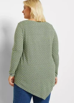 Graphic Print Hanky Hem Top -Mesh Sleeve Shop Graphic Print Hanky Hem Top977103FRSB W01