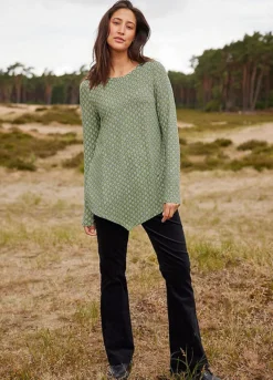 Graphic Print Hanky Hem Top -Mesh Sleeve Shop Graphic Print Hanky Hem Top977103FRSL