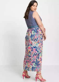 Graphic Printed Maxi Dress -Mesh Sleeve Shop Graphic Printed Maxi Dress927799FRSB W01