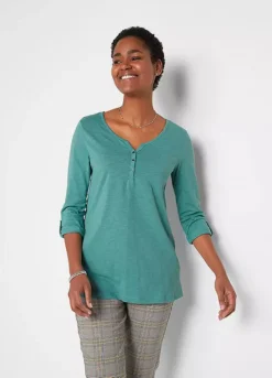 Henley Neckline Tunic -Mesh Sleeve Shop Henley Neckline Tunic934168FRSP