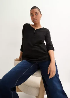 Henley Neckline Tunic -Mesh Sleeve Shop Henley Neckline Tunic977376FRSP W01