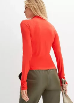 High Neck Long Sleeve Top -Mesh Sleeve Shop High Neck Long Sleeve Top911451FRSP W01