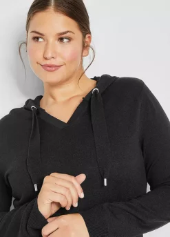 Hooded Knee-Length Knit Dress -Mesh Sleeve Shop Hooded Knee Length Knit Dress955531FRSB W01