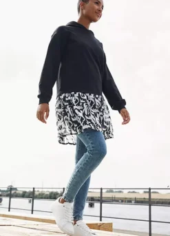 Hooded Patterned Dress -Mesh Sleeve Shop Hooded Patterned Dress945282FRSL