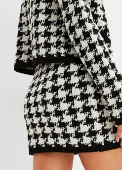 Houndstooth Knit Skirt -Mesh Sleeve Shop Houndstooth Knit Skirt970427FRSP W02
