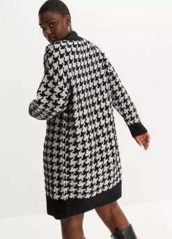 Houndstooth Knitted Dress -Mesh Sleeve Shop Houndstooth Knitted Dress914658FRSB W01