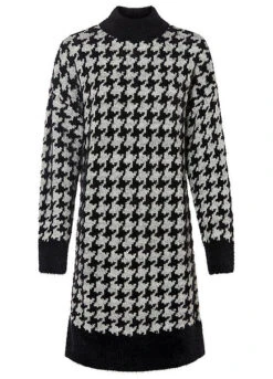 Houndstooth Knitted Dress -Mesh Sleeve Shop Houndstooth Knitted Dress914658FRSC