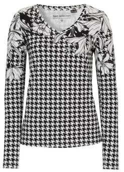 Houndstooth Print Top -Mesh Sleeve Shop Houndstooth Print Top949745FRSC