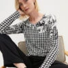 Houndstooth Print Top -Mesh Sleeve Shop Houndstooth Print Top949745FRSP