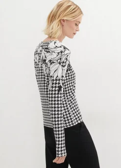 Houndstooth Print Top -Mesh Sleeve Shop Houndstooth Print Top949745FRSP W01