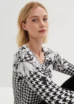 Houndstooth Print Top -Mesh Sleeve Shop Houndstooth Print Top949745FRSP W02