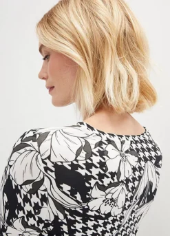 Houndstooth Print Top -Mesh Sleeve Shop Houndstooth Print Top949745FRSP W03