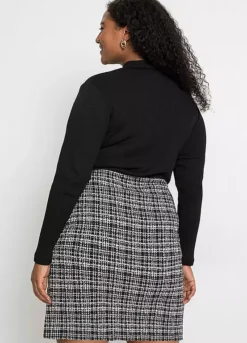 Houndstooth Two Tone Dress -Mesh Sleeve Shop Houndstooth Two Tone Dress978721FRSB W01