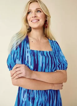 Kaleidoscope Tie Dye Print Midi Dress -Mesh Sleeve Shop Kaleidoscope Tie Dye Print Midi Dress18R925FRSP W02