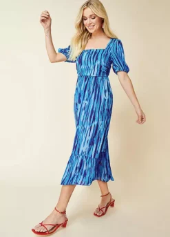 Kaleidoscope Tie Dye Print Midi Dress -Mesh Sleeve Shop Kaleidoscope Tie Dye Print Midi Dress18R925FRSP W03