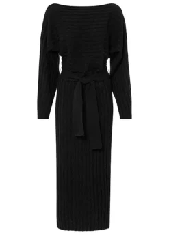 Knitted Dress & Belt -Mesh Sleeve Shop Knitted Dress Belt953089FRSC