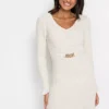 Knitted Long Sleeve Dress -Mesh Sleeve Shop Knitted Long Sleeve Dress930308FRSP