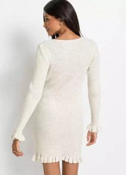 Knitted Long Sleeve Dress -Mesh Sleeve Shop Knitted Long Sleeve Dress930308FRSP W01