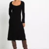 Knitted Square Neck Dress -Mesh Sleeve Shop Knitted Square Neck Dress967982FRSP