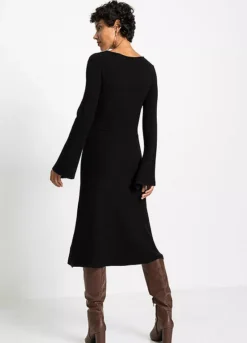 Knitted Square Neck Dress -Mesh Sleeve Shop Knitted Square Neck Dress967982FRSP W01