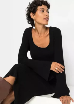 Knitted Square Neck Dress -Mesh Sleeve Shop Knitted Square Neck Dress967982FRSP W02