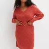Knitted Tie Dress -Mesh Sleeve Shop Knitted Tie Dress925723FRSB