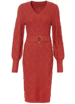 Knitted Tie Dress -Mesh Sleeve Shop Knitted Tie Dress925723FRSC