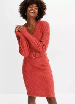 Knitted Tie Dress -Mesh Sleeve Shop Knitted Tie Dress925723FRSP