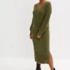 Knitted V-Neck Midi Dress -Mesh Sleeve Shop Knitted V Neck Midi Dress953138FRSP
