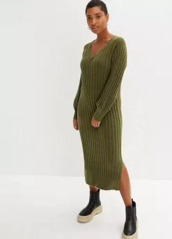 Knitted V-Neck Midi Dress